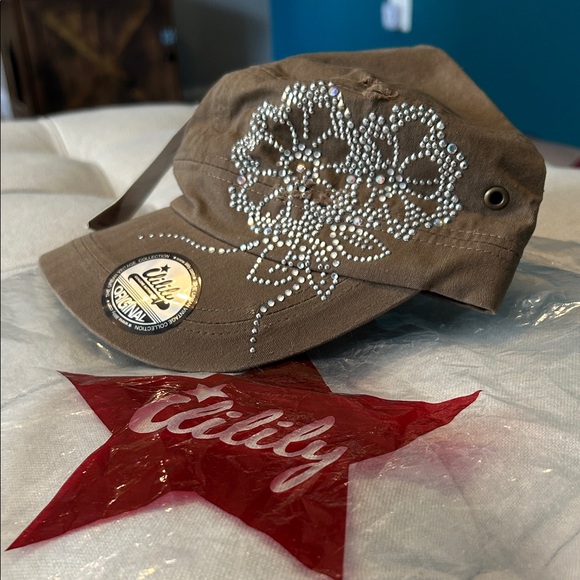 Brown Rhinestone Floral Cap - Picture 2 of 7